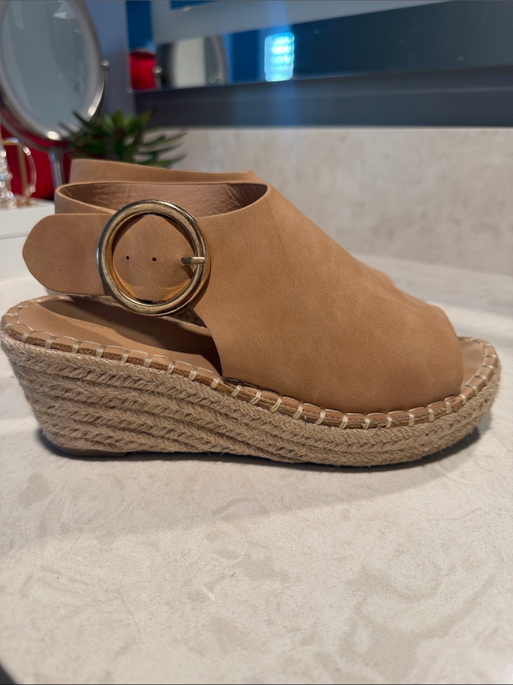 Catherine Malandrino Tan Open-Toe Espadrille Wedge Sandals - Picture 4 of 4